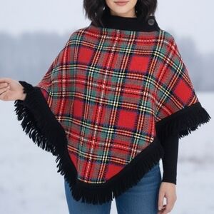 Ben Nevis Scotish Handwoven Wool Poncho Snap Button Closure Tartan Plaid Medium